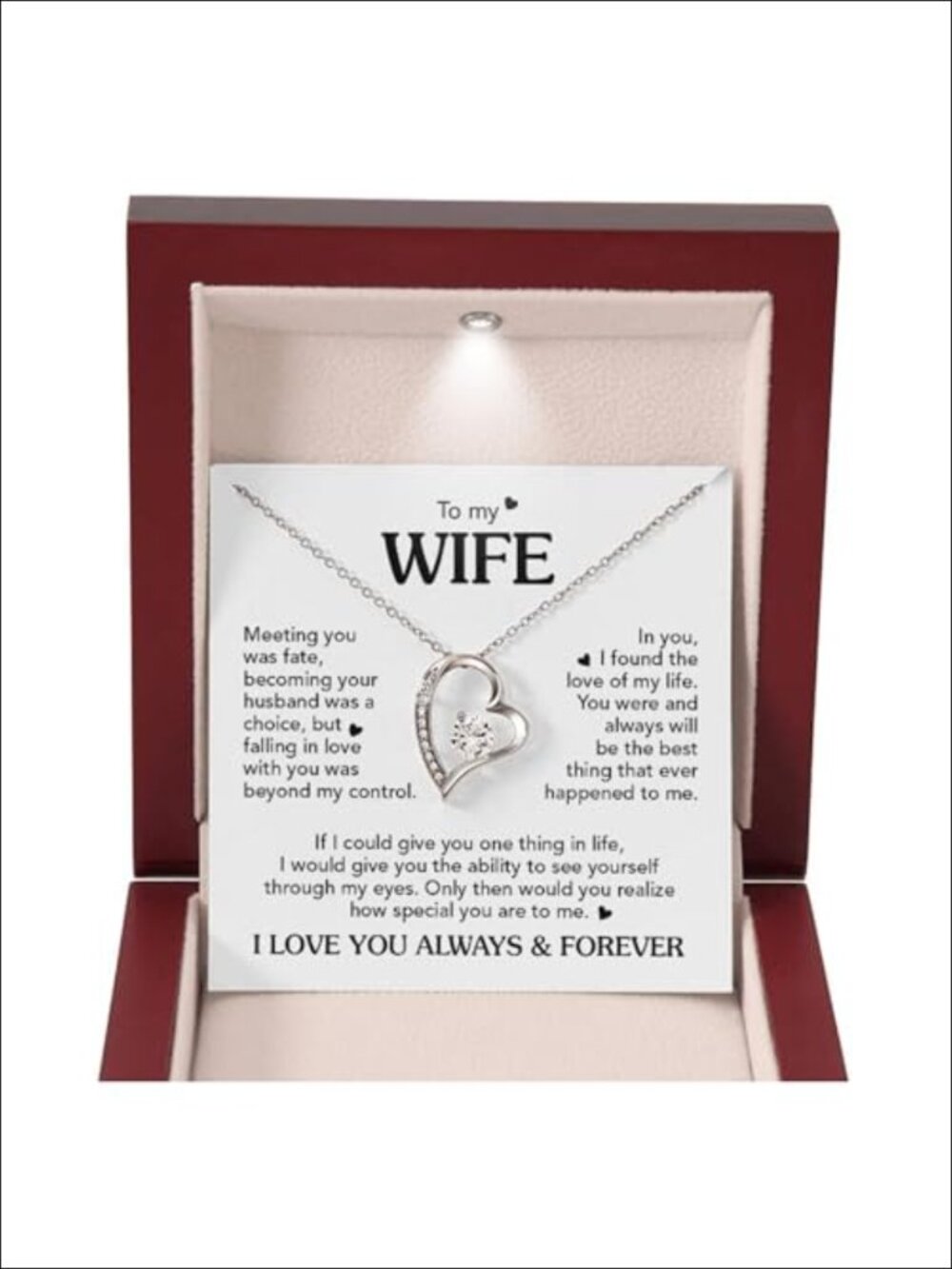 Soulmate Necklace for Wife Heart Pendant Stainless Steel Gift with Card